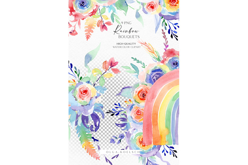 boho-rainbow-flowers-clipart-watercolor-floral-bouquet-png-multicolor