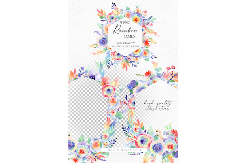 boho-rainbow-floral-frame-clipart-watercolor-floral-borders-png