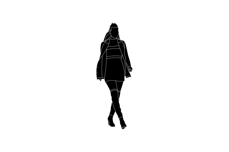 vector-illustration-women-posing-at-sidewalk-flat-style-with-outline