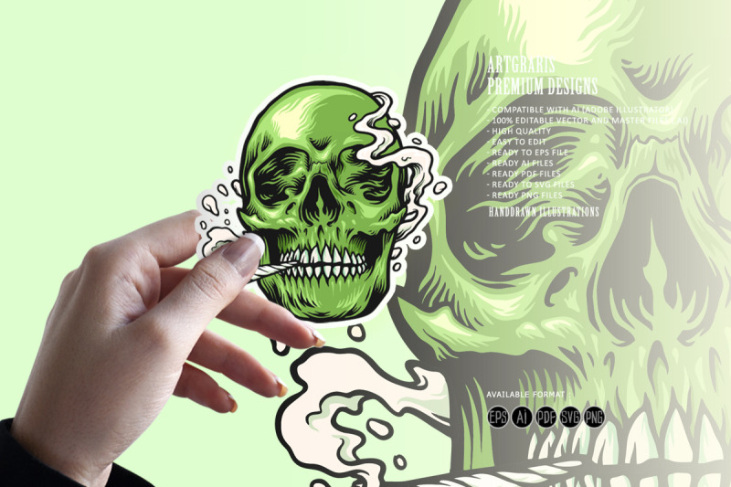 smoking-weed-green-skull-hand-drawn-illustrations