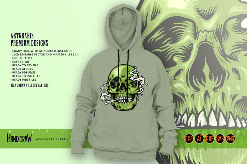 smoking-weed-green-skull-hand-drawn-illustrations