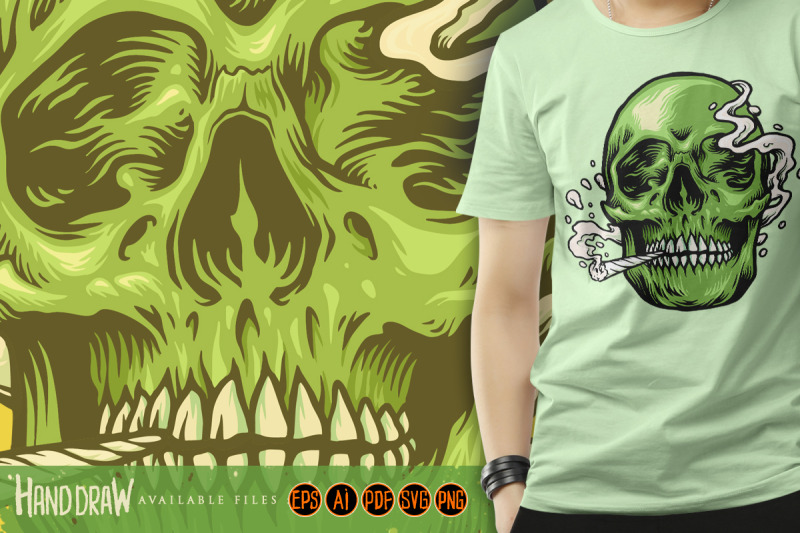 smoking-weed-green-skull-hand-drawn-illustrations