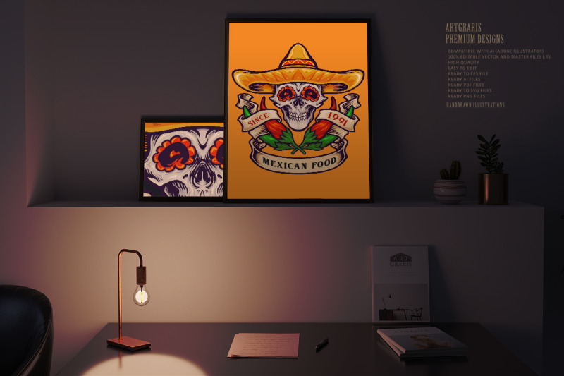 mexican-food-skull-logo-chilli