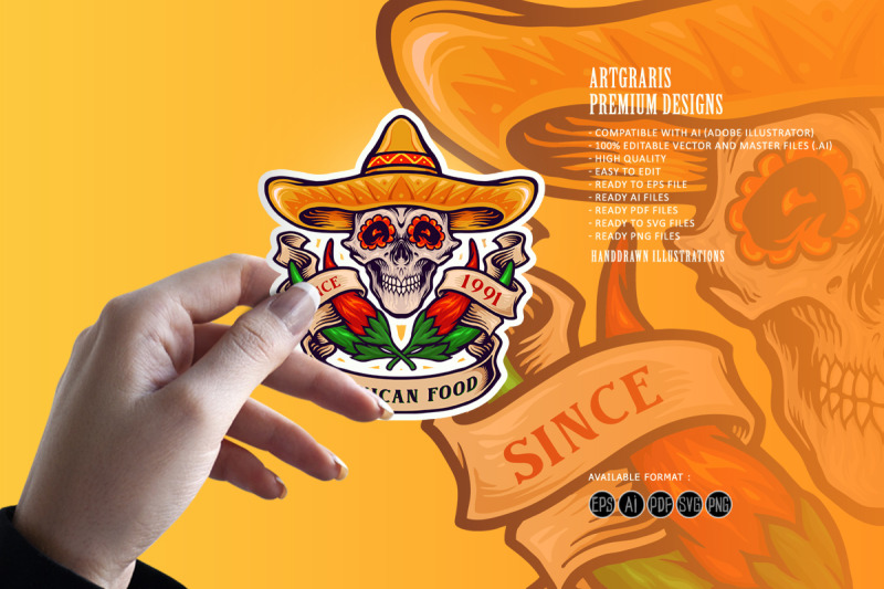 mexican-food-skull-logo-chilli