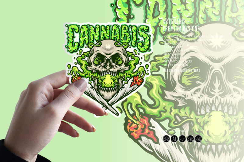 smoking-skull-cannabis-joint-illustrations-svg-illustrations