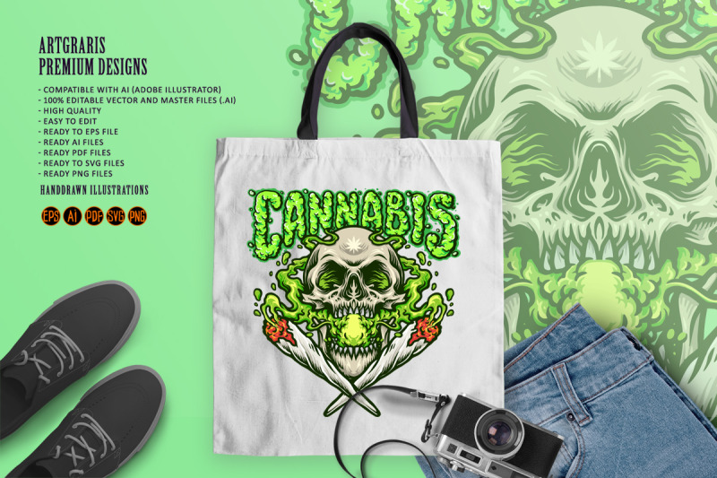 smoking-skull-cannabis-joint-illustrations-svg-illustrations