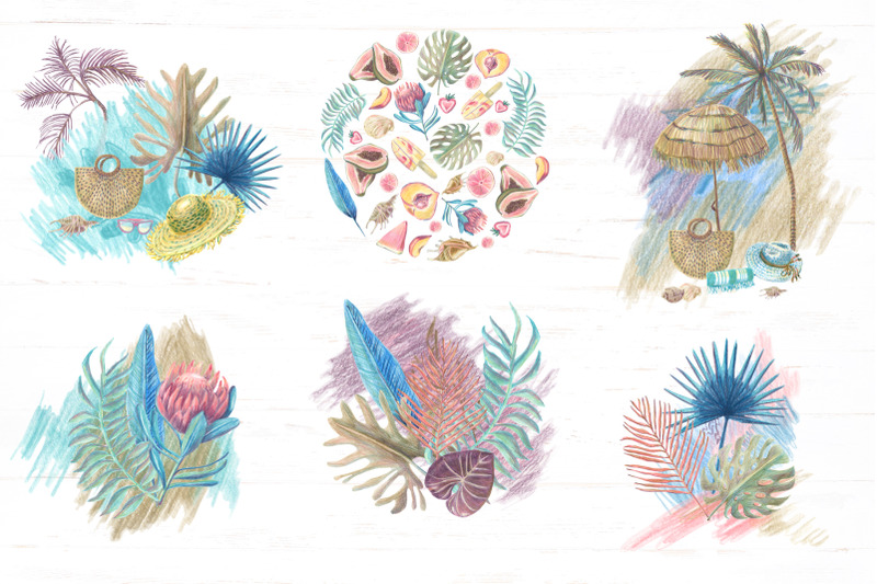 summer-decor-clipart-vacation-arrangements-colored-pencils