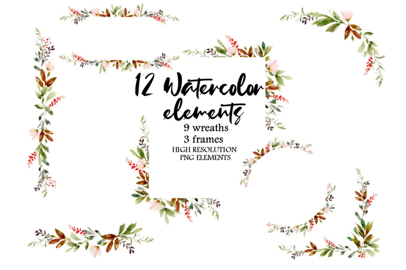 watercolor-floral-elements-wreaths-clipart-floral-frames