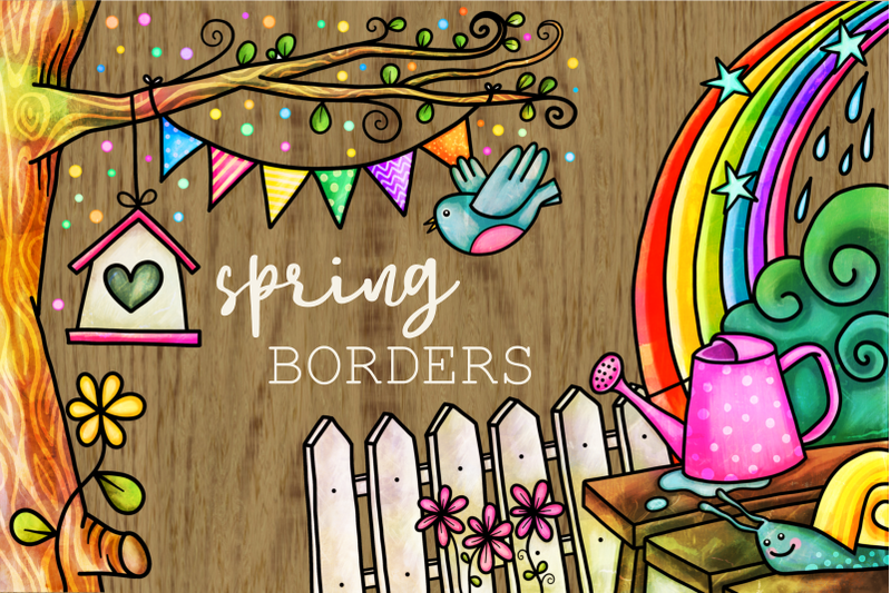 spring-borders-watercolor-doodle-frames