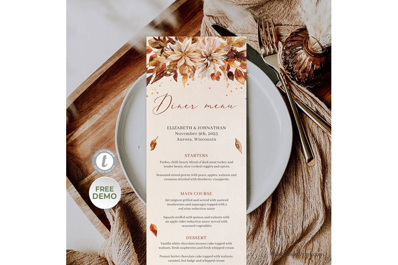 monics-fall-and-autumn-wedding-menu-template-burnt-orange-dinner-menu