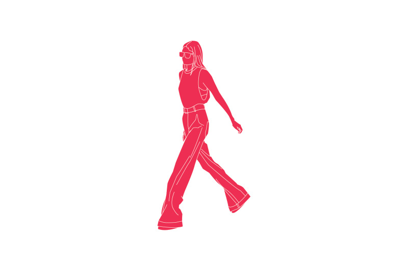 vector-illustration-of-woman-walking-flat-style-with-outline