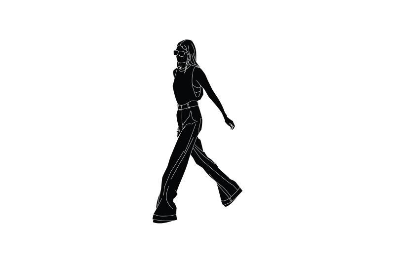 vector-illustration-of-woman-walking-flat-style-with-outline
