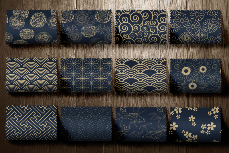 12-seamless-japanese-inspired-patterns-blue-amp-tan