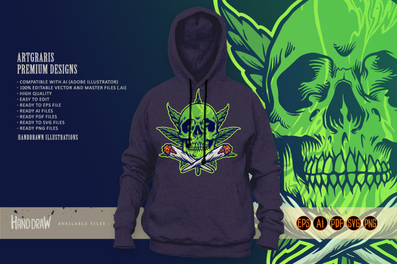 green-skull-marijuana-joint-smoke-svg-illustrations