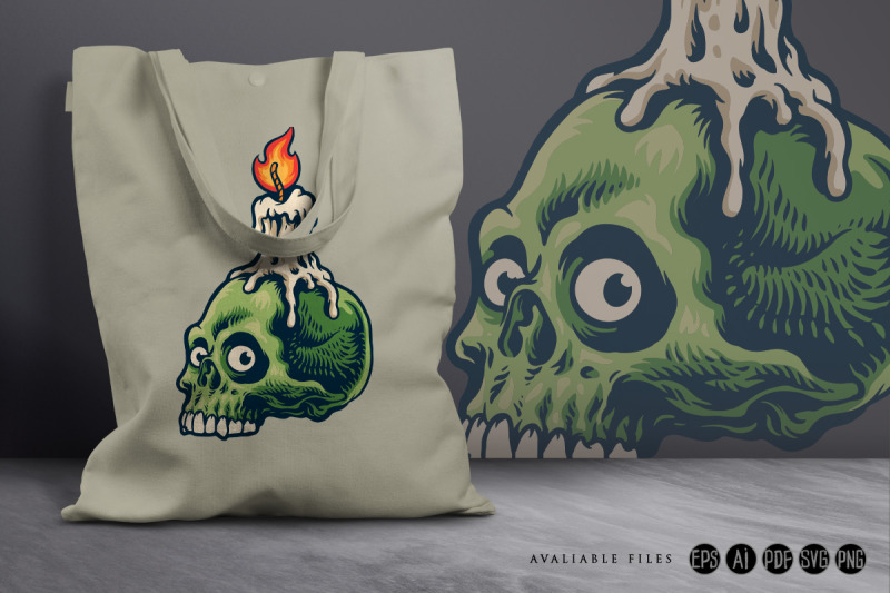 burning-candle-on-skull-halloween-character-svg