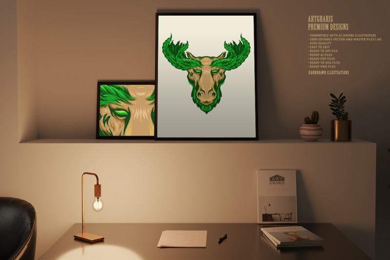 deer-with-marijuana-leaf-antlers-logo-mascot