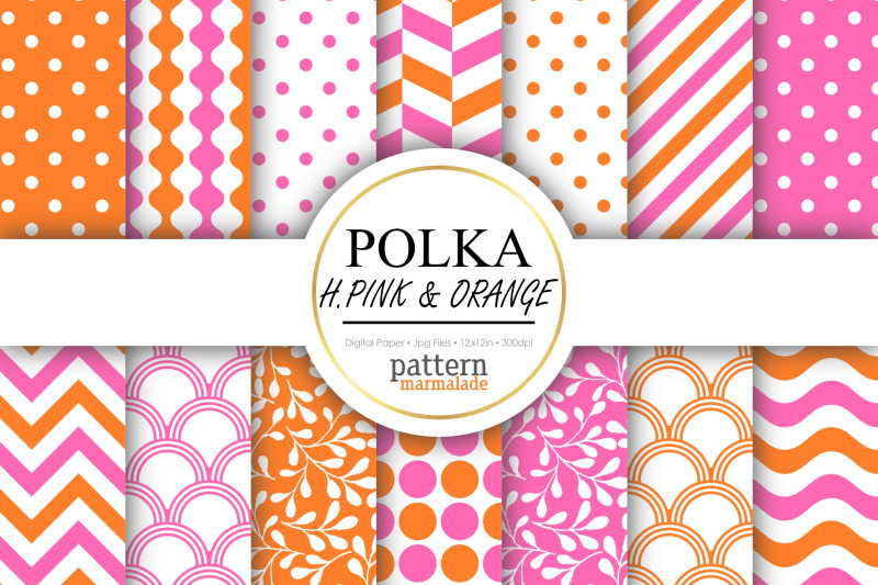 polka-hot-pink-and-orange-digital-paper-t0108
