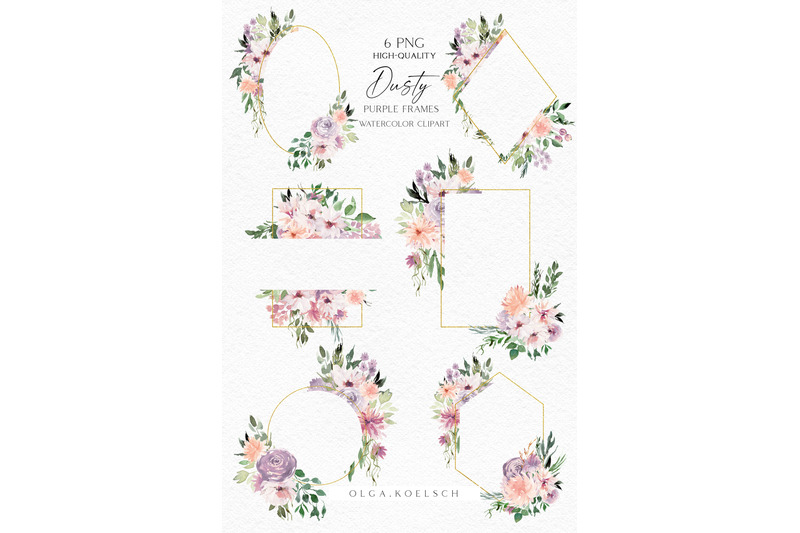 dusty-purple-boho-frames-clipart-watercolor-peach-and-purple-floral