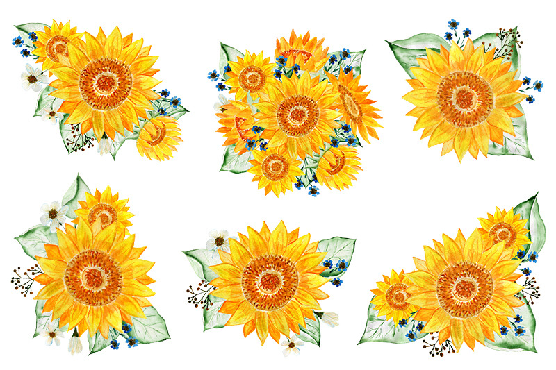Sunflowers. Watercolor flowers. Gold Frames. By BurmaArtStudio ...