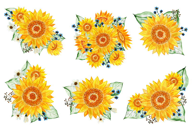 sunflowers-watercolor-flowers-gold-frames