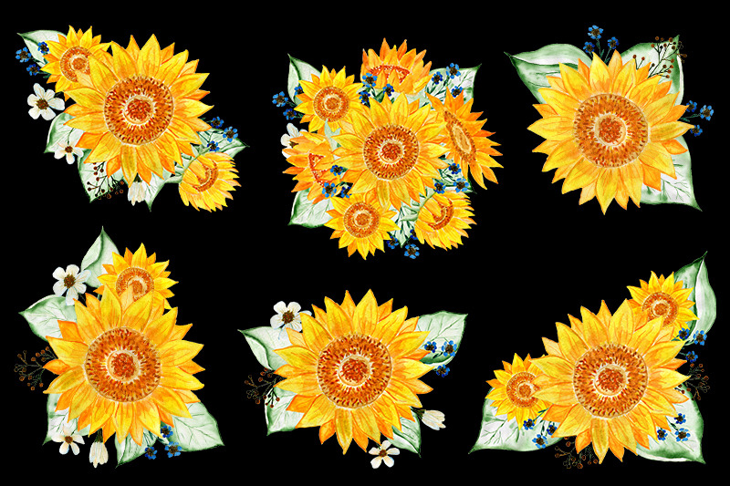 sunflowers-watercolor-flowers-gold-frames