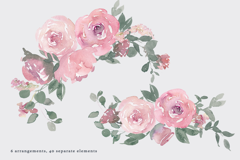 watercolor-dusty-rose-clipart-large-set