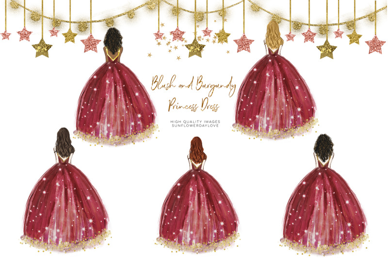 burgundy-princess-dress-clipart-burgundy-watercolor-clipart