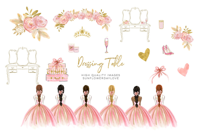 dressing-table-pink-ballerina-princess-clipart-pink-amp-gold-flowers