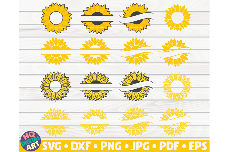 16-sunflower-split-monogram-frames-svg-bundle