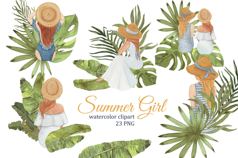 summer-girls-tropical-watercolor-clipart-fashion-illustration-planne