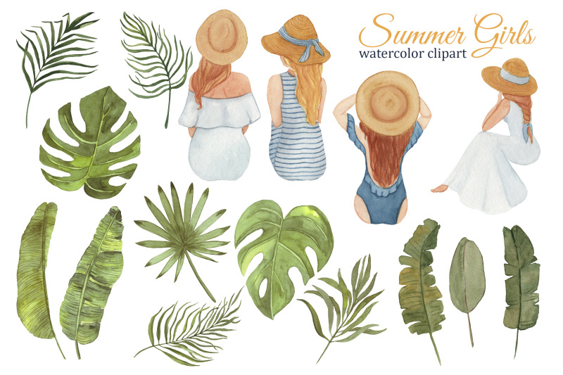 summer-girls-tropical-watercolor-clipart-fashion-illustration-planne