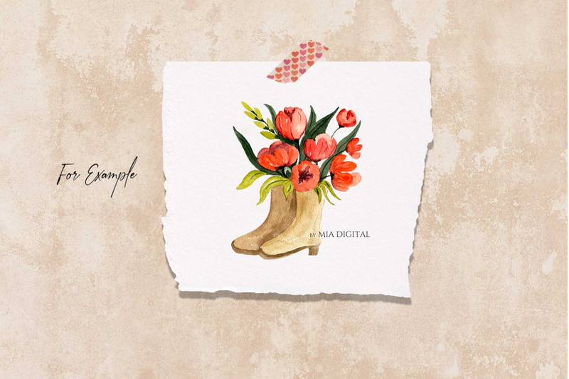 boots-and-umbrella-with-flowers-watercolor-wedding-floral-png-download