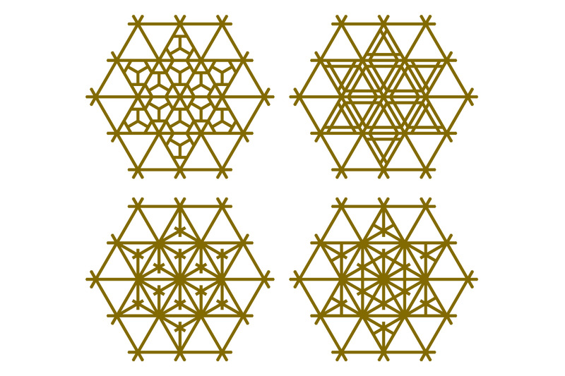 set-of-four-japanese-kumiko-patterns-in-hexagon-brown-color-lines