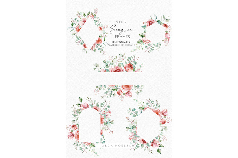 boho-roses-frame-clipart-eucalyptus-watercolor-floral-borders-png