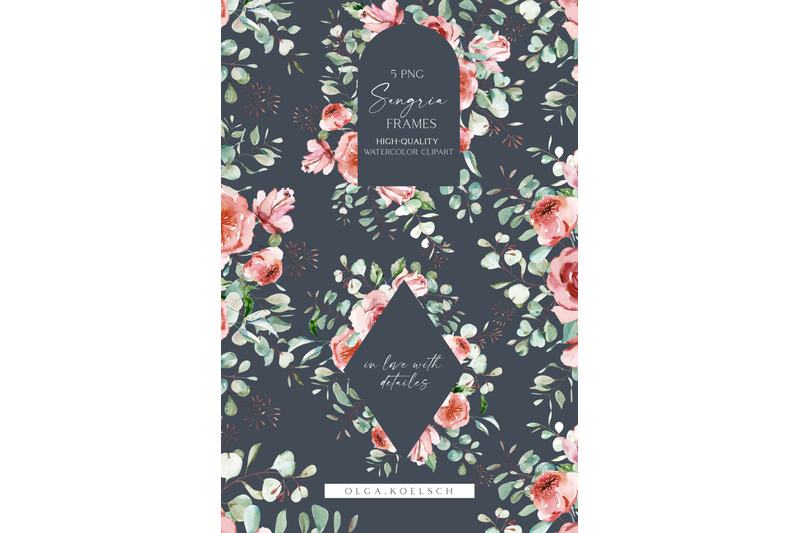 boho-roses-frame-clipart-eucalyptus-watercolor-floral-borders-png