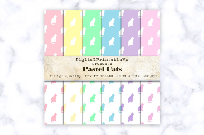 pastel-cat-digital-paper-pack-variety-of-colors-cat-lover-scrapbook