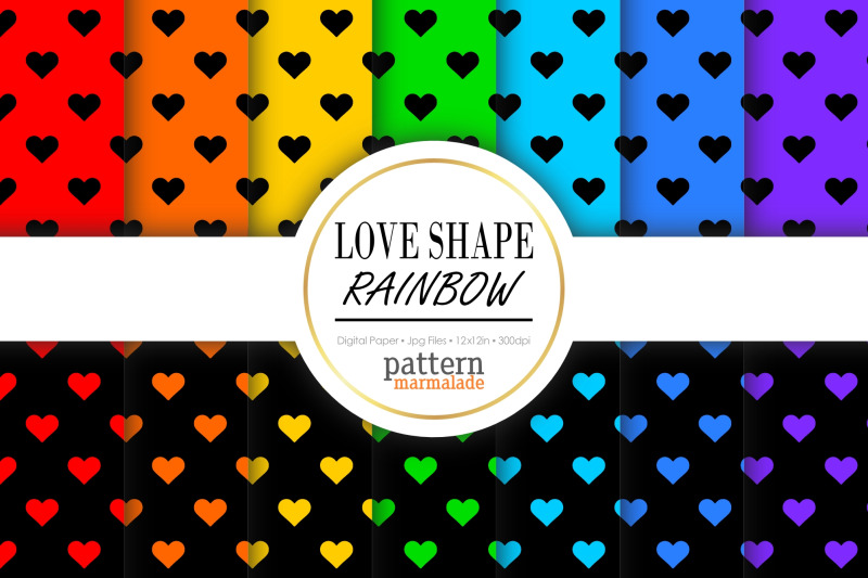 love-shape-rainbow-black-background-digital-paper-t0820