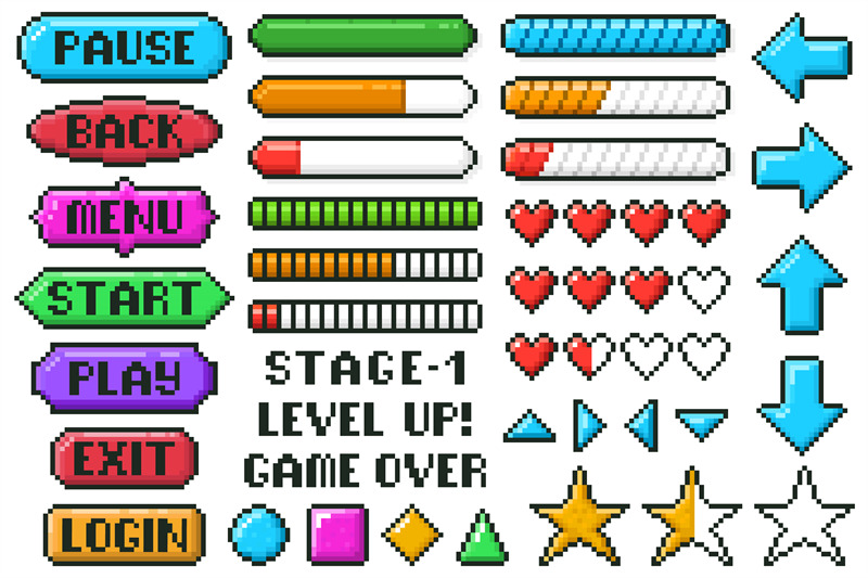 pixel-game-menu-buttons-game-8-bit-ui-controller-arrows-level-and-li
