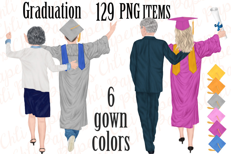 graduation-clipart-graduation-gowns-family-clipart-grad-hats