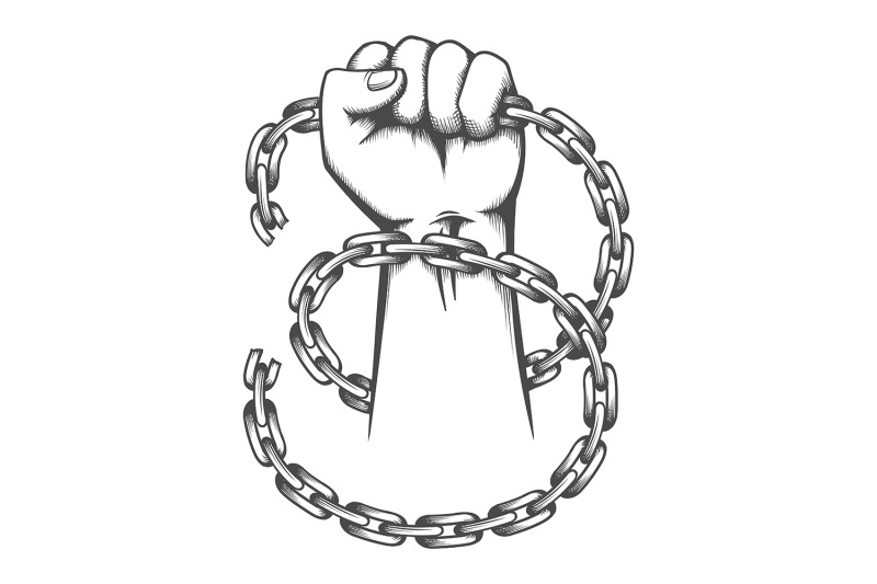 tattoo-of-clenched-fist-and-broken-chains-drawn-in-engraving-style