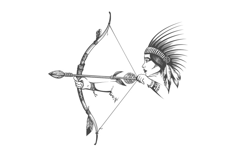 woman-in-indian-hair-dress-with-bow-and-arrow