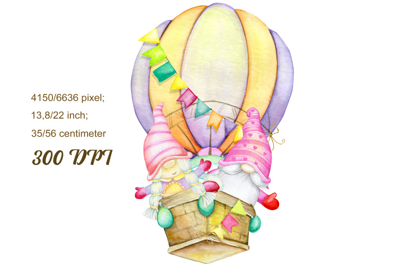 watercolour-gnomes-air-balloon-clipart-summer-gnome-clipart-a-cou