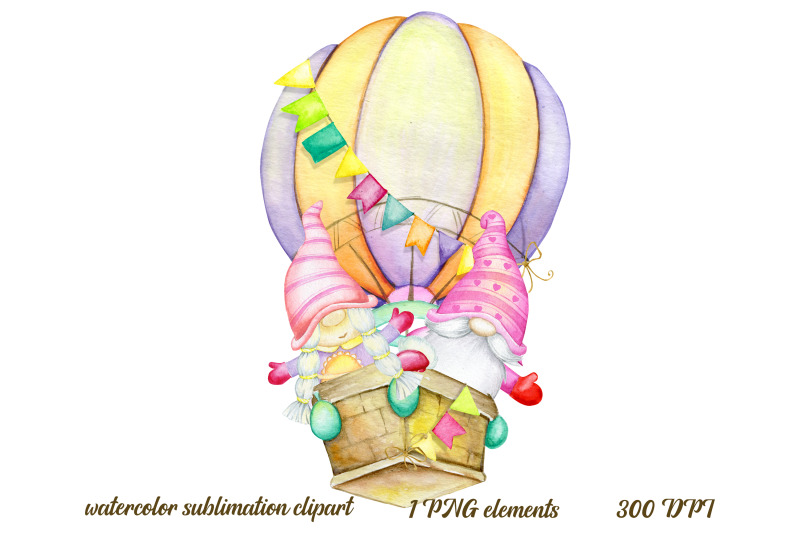 watercolour-gnomes-air-balloon-clipart-summer-gnome-clipart-a-cou