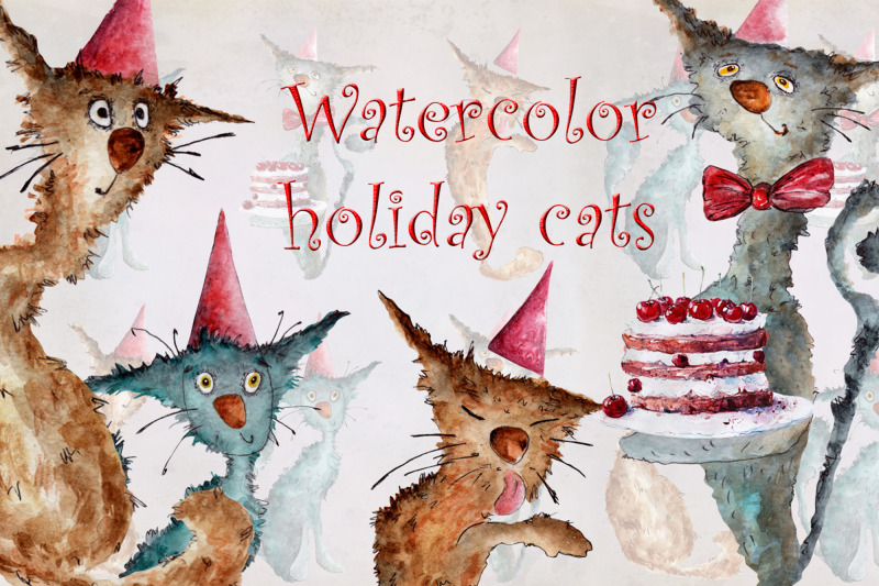 watercolor-holiday-cats