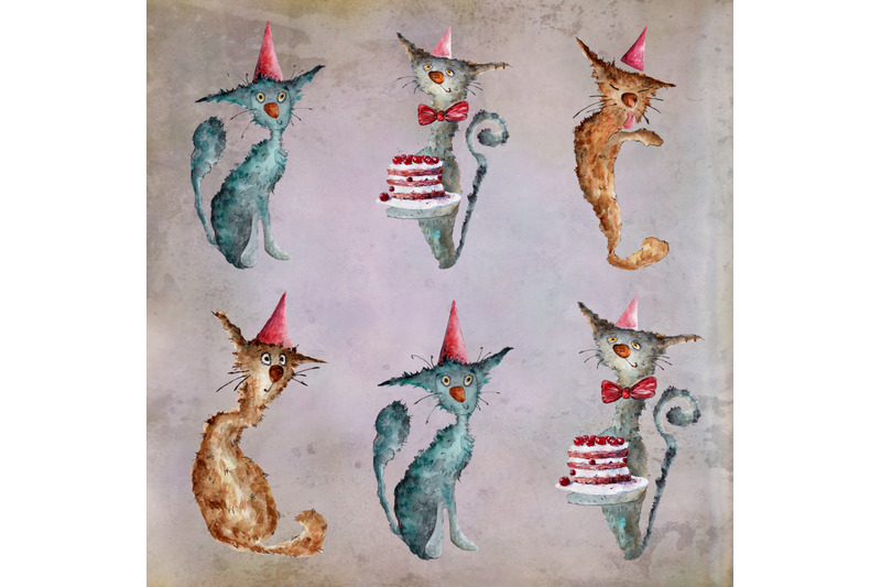 watercolor-holiday-cats