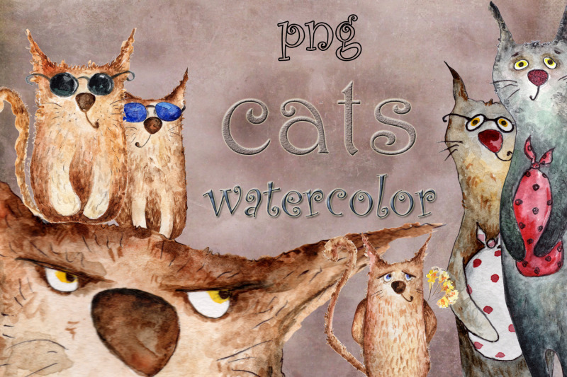set-of-watercolor-hand-drawn-cats