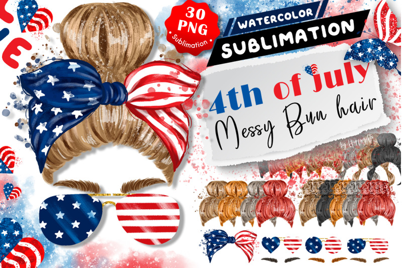 4th-of-july-messy-bun-hair-clip-art