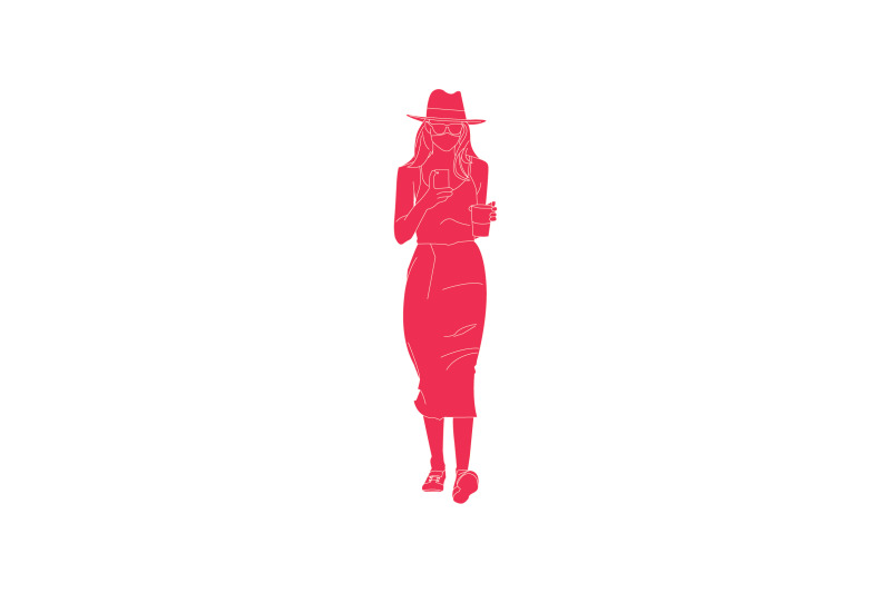 vector-illustration-of-elegant-woman-with-skirt-holding-handphone