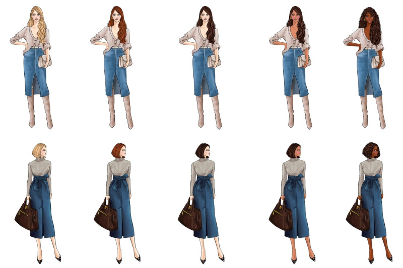 girls-in-skirts-fashion-clipart-set