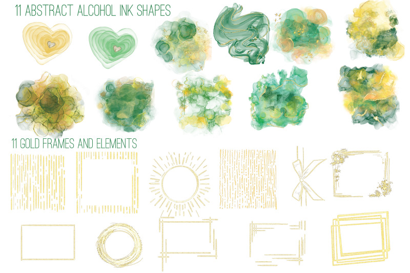 green-yellow-amp-gold-alcohol-ink-elements